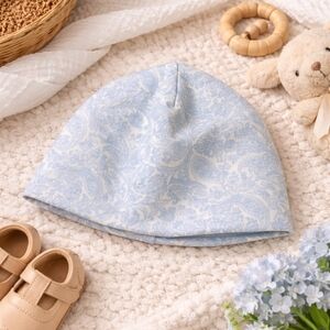 💙 Ralph Lauren Baby Blue Paisley Beanie Hat | 0–9M | Classic Boutique Style